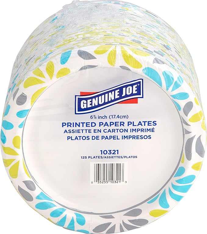 Genuine Joe Printed Paper Plates, 7" (Pack of 125)