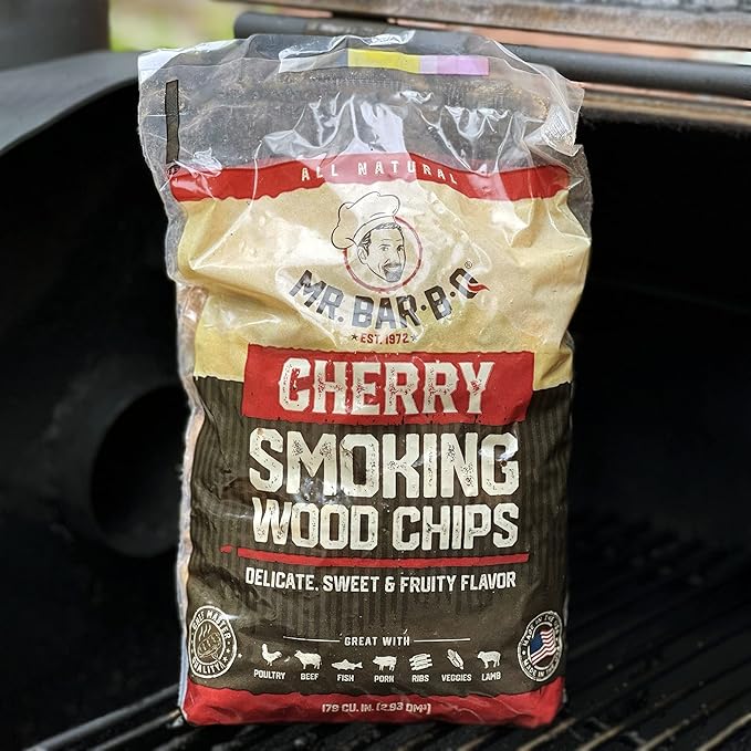 Mr Bar-B-Q Cherry Wood Smoker Chips, 100% All Natural Wood Chips for Smokers, Works with Smoker, Gas, Electric Grill, Sweet & Fruity Flavor for Smoking, Grilling, BBQ, Camping (1.8 lb Bag)