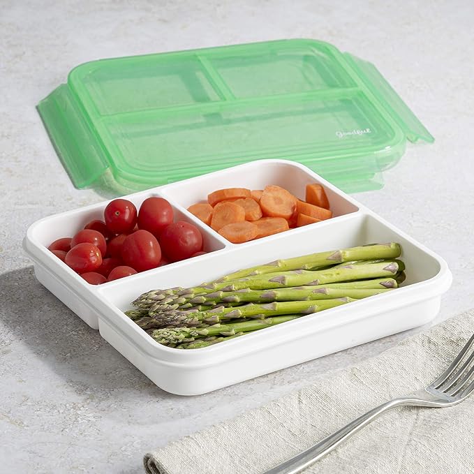 Goodful Reusable Lunch Container with 3 Compartments, BPA-Free, Leak-Proof Lid, Easy to Open and Close, Microwave Safe, Dishwasher Safe