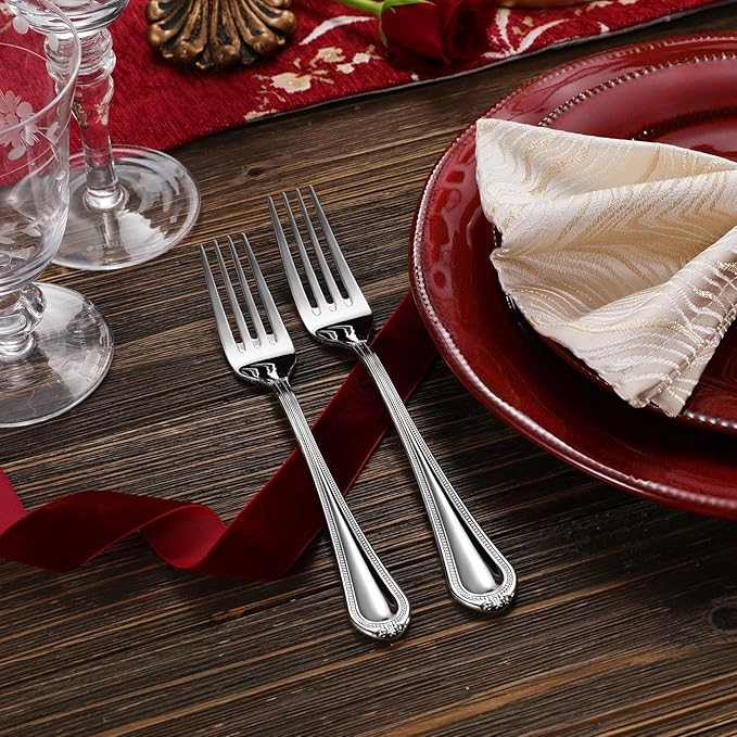 KEAWELL Pearl Edge 4-Piece Premium Fork Set, 18/10 Stainless Steel, Fine Silverware with Mirror Finish, Dishwasher Safe (4, 8" Dinner Forks)