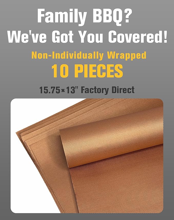 Grill Mats for Outdoor Grill, Cooper 10 pcs grill mats, Grill Sheets for Outdoor Grill Reusable, grilling accessories, non stick grill mat for Gas Charcoal and Electric Grill -15.75 x 13 Inch