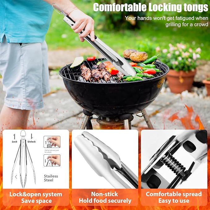 31pcs BBQ Grill Accessories Set for Men Dad, Heavy Duty Grilling Tools Gifts for Christmas, Stainless Steel BBQ Utensils Kit with Mats, Grill Brush in Carrying Bag Brown