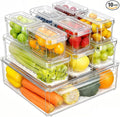 10-Pack Clear Fridge Organizer Containers with Lids, Stackable BPA-Free Refrigerator & Produce Storage Containers with Drain Tray & Anti-Slip Base for Fruits, Veggies & Drinks