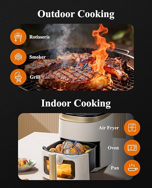 Wisebee Meat Thermometer Digital Wireless,328FT Smart Bluetooth Probe Waterproof Thermometer with Remote Monitoring| Real-Time Readings| Rechargeable LCD Booster| Dual Alarm| App Controlled| Cooking