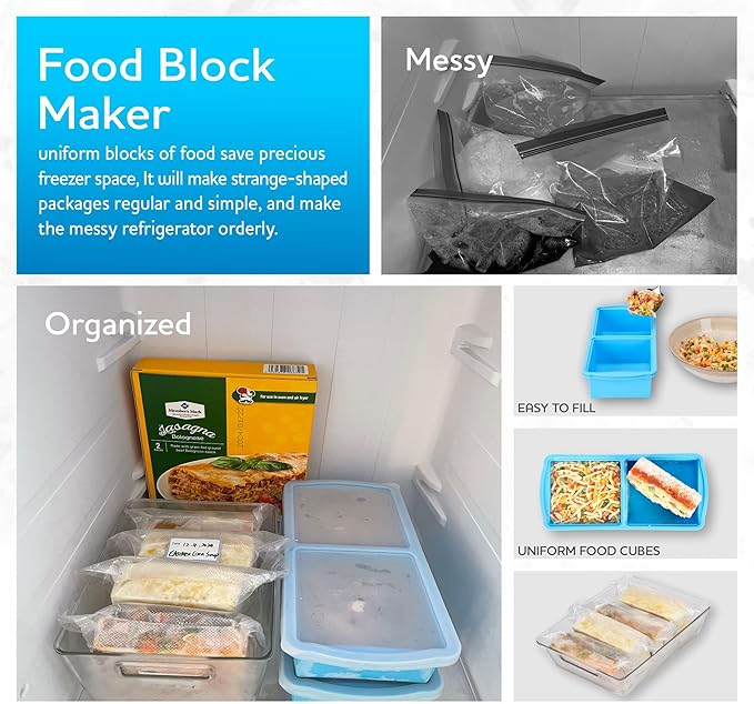 Silicone Freezer Trays with Lid,2-cup Soup Freezer Container large Ice Cube Molds with Reinforced Steel Ring Top for freezing Soup Sauce Broth Leftovers oven Dishwasher -Safe (black)