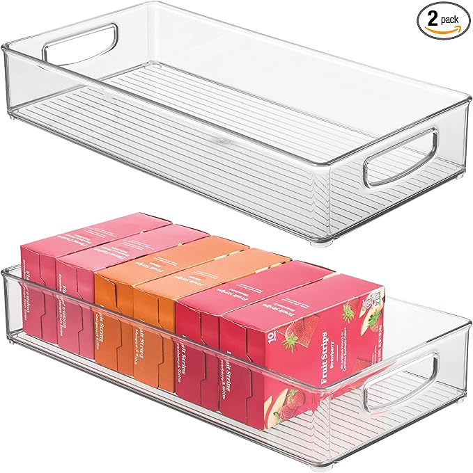 iDesign Stackable Clear Plastic Extra Long Pantry Organizers and Cabinet Storage Bins for Kitchen, 2-Pack