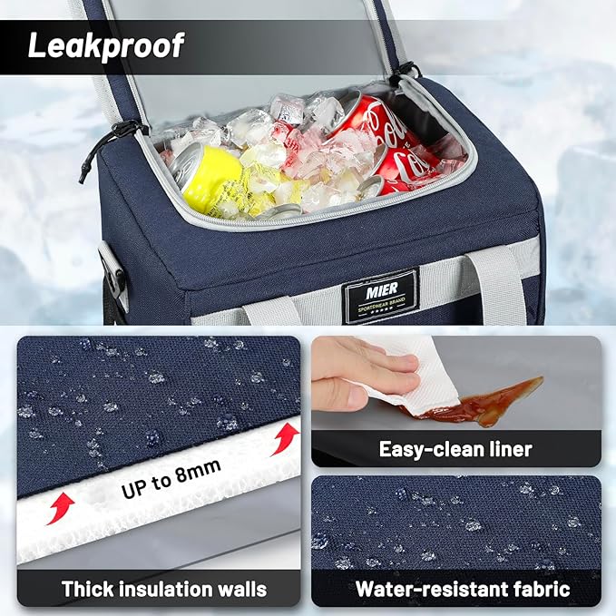 MIER Large Lunch Box for Men Women Adult Insulated Soft Sided Cooler 24 Can Leakproof Lunch Bag Collapsible for Work Travel Camping Beach, 15L (Blue-No Luggage Strap)