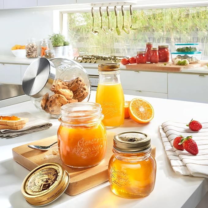 Bormioli Rocco Quattro Stagioni Bottle (Set of 12), Embossed Glass Jars with Twist Top Lid, Ideal for Canning, Dry Storage, Gift Ideas - 6.75 Oz. Glass Bottles, Dishwasher Safe - Made in Italy