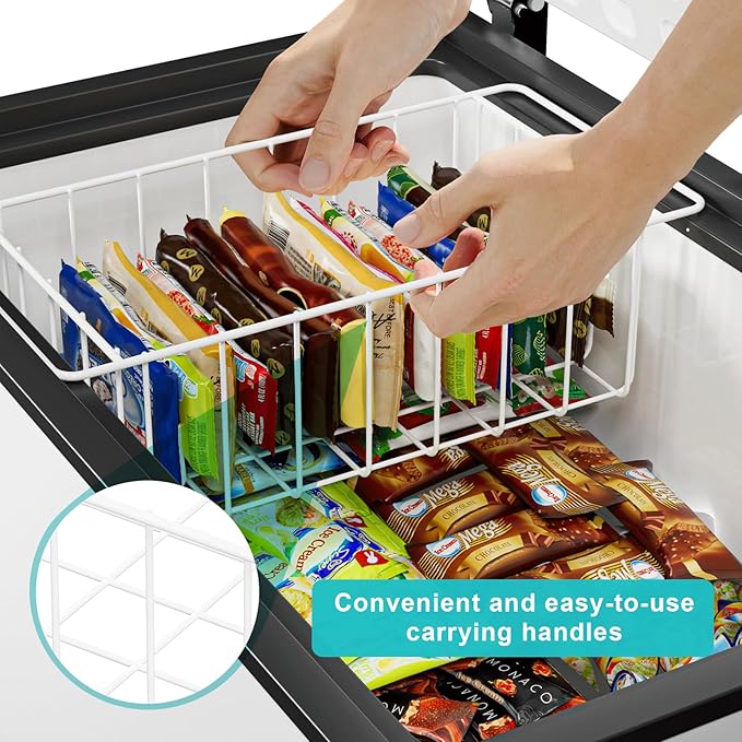 16.5 Inch Chest Freezer Organizer Storage Baskets Bins Metal Wire, Settle freezer chaos and reduce food waste effectively, Durable, Fully Use Space, Improve Air Circulate, 2 Pack