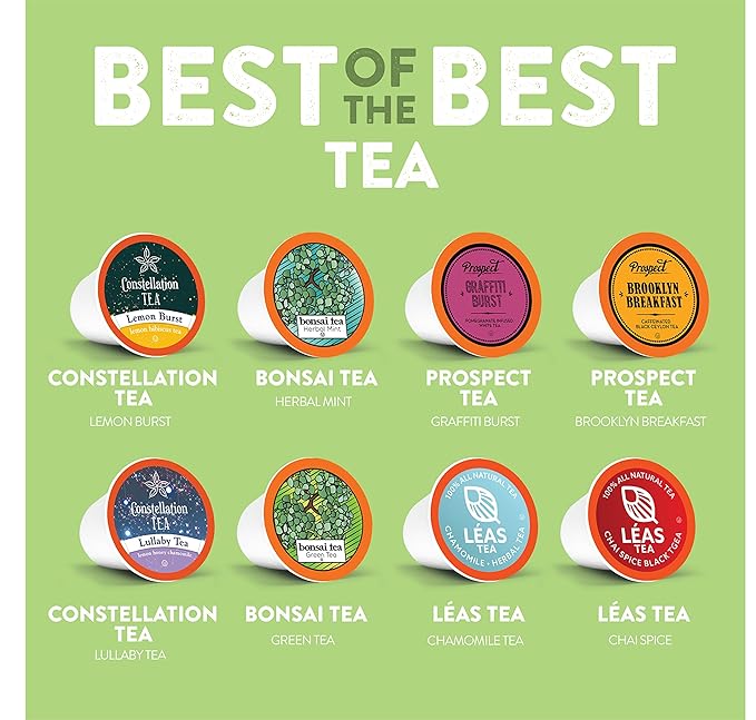 Two Rivers Coffee Tea Pods Compatible with K Cup Brewers Including 2.0 Variety Sampler Assorted Tea Pack, 5 Cups Of Each Flavor, 40 Count