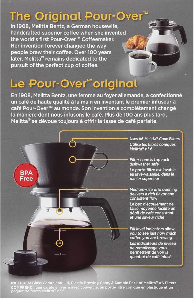 Melitta 52 oz. Pour-Over Coffee Brewer with Glass Carafe, Black