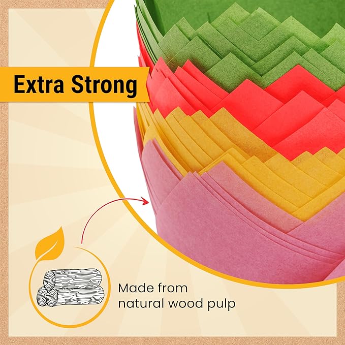 Tulip Cupcake Liners, Muffin Liners for Baking by Baker’s Signature – 200pcs of Parchment Paper Cups Cupcake Wrappers – Perfect Size, Sturdy, Greaseproof & Easy to Use – Colorful