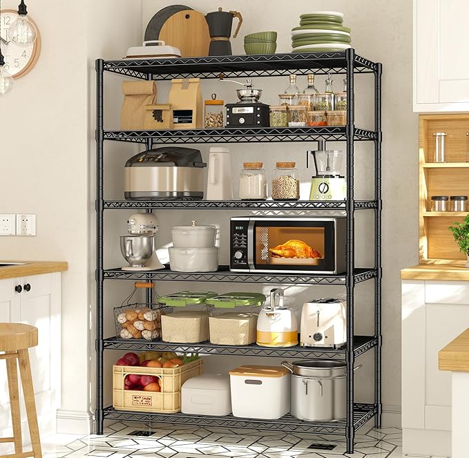 6 Tier Storage Shelves 75H Adjustable Metal Shelving Rack, 1200LBS Wire Shelving Rack for Storage Unit, Metal Shelves for Pantry Shelves, Garage, Kitchen, 75" Hx 36" Wx 18" D