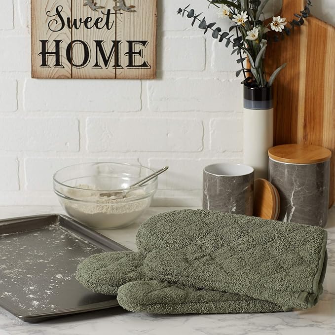 DII Basic Terry Collection 100% Cotton Quilted, Oven Mitt, Artichoke, 2 Piece