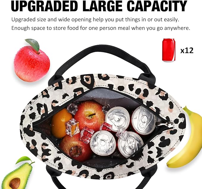 Aosbos Lunch Tote Bag, Insulated Lunch Box for Women, Leakproof Lunch Cooler Purse for Work, Leopard Print