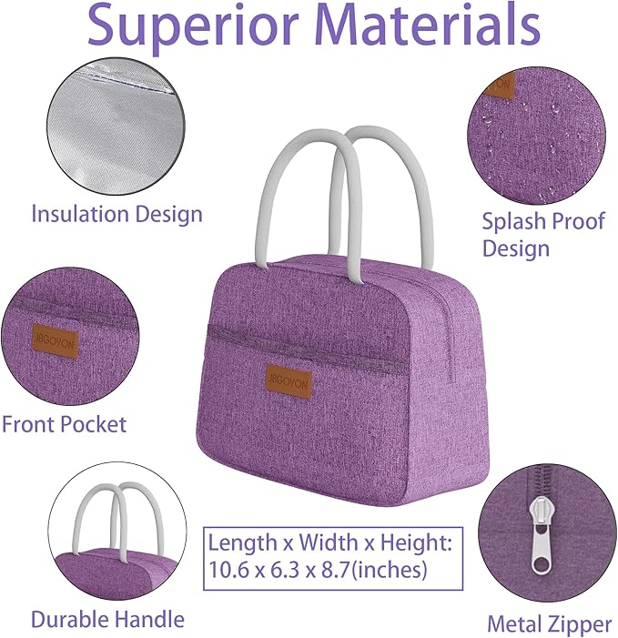 JBGOYON® Bento Lunch Box with Bag - All-in-One Stackable Lunch Containers with 3 Layers for Adults & Kids, 1900 ML Modern Bento-Style Design, Built-in Utensil Set, Lunch Bag (Purple)