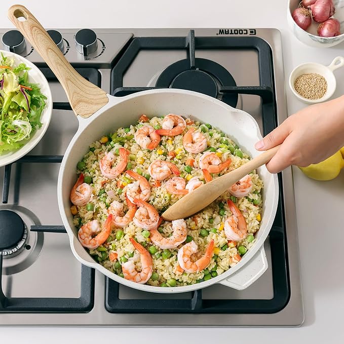SENSARTE Nonstick Frying Pan Skillet with Lid 3.5/4.5/5QT, Ceramic Saute Pan,Deep Fring Pan Non-toxic Cooking Pot, Stay-cool Handle, Induction Compatible, PFAS Free