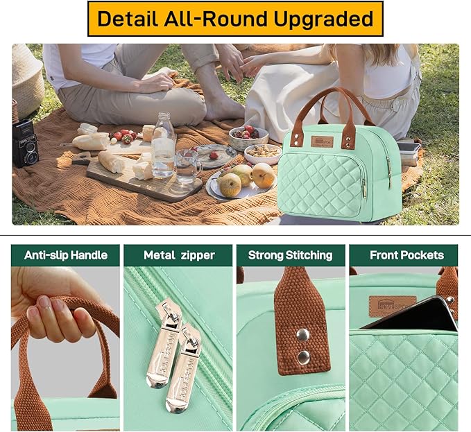 HOMESPON Lunch Bag for Woman Man Adults with Front Pocket Insulated Lunch Tote Lunch Box Container for Work Picnic or Travel(Green)