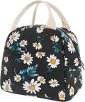 EurCross Women's Lunch Bags for Work with Chic Floral Daisy Pattern,Canvas Stylish and Insulated Black Lunch Tote Bento box Bag Carrier of On-the-Go Storage