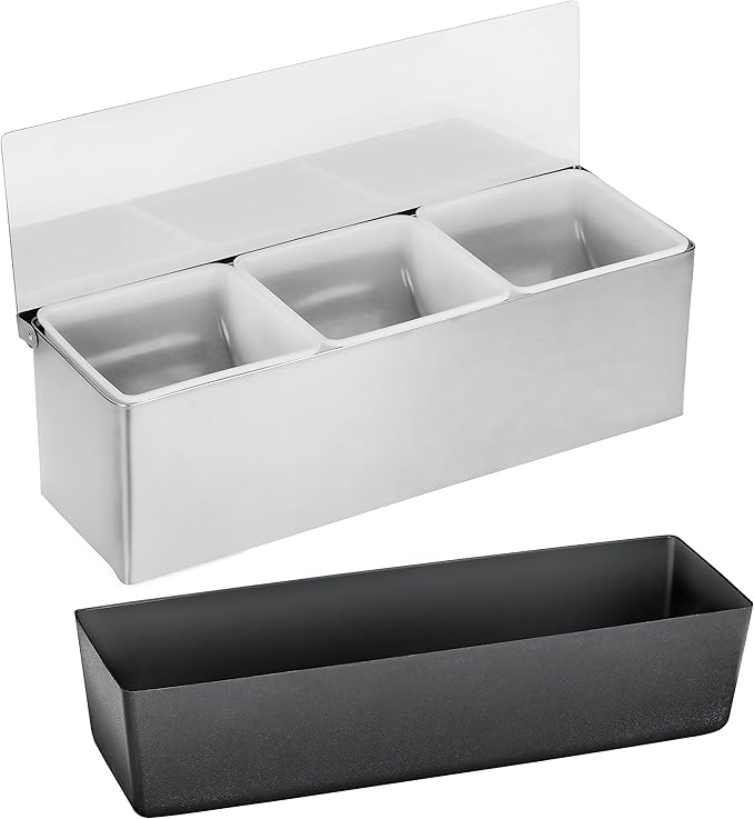 New Star Foodservice | Multi-Compartment Restaurant-Grade Condiment Dispensers (Silver, 3 Compartments)