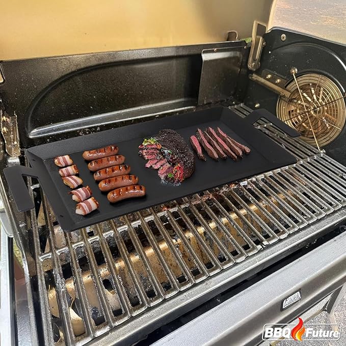 Carbon Steel Griddle for Induction Griddle, Gas Grill, Stove Top, Electric, Oven - 24" x 10" Professional Cookware for Cooktop, Double Burner NonStick Griddle Pan
