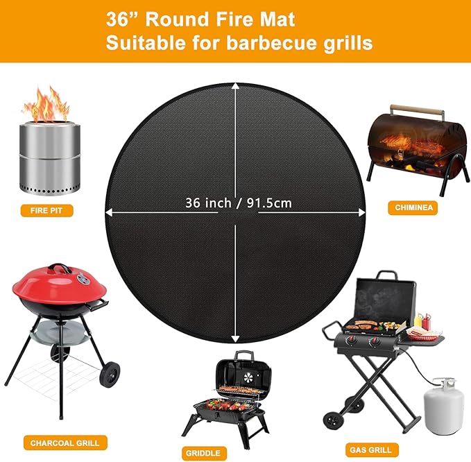 36'' Fire Pit Mat for Solo Stove Bonfire, Double Sided Fireproof Grill Under Mat, Protective Mat for Deck Patio for Solo Stove Accessories, Easy to Clean, Reusable