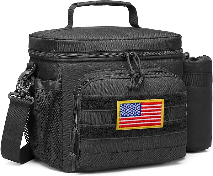 TACTICISM Tactical Lunch Box for Men, 12L MOLLE Lunch Bag Adult, Up to 8 Hours Insulated lunchbox, Large Durable Leakproof Cooler with Detachable Water Bottle Pouch, for Work Camping Fishing, Black
