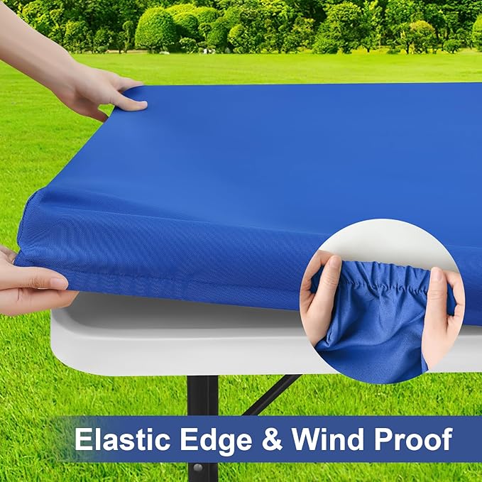 homing Rectangle Table Cloth Cover, Waterproof Polyester Elastic Fitted Tablecloth, Fits for 8 Foot Folding Tables, Washable Table Protector for Picnic, Camping, Outdoor (Blue, 36" x 96")