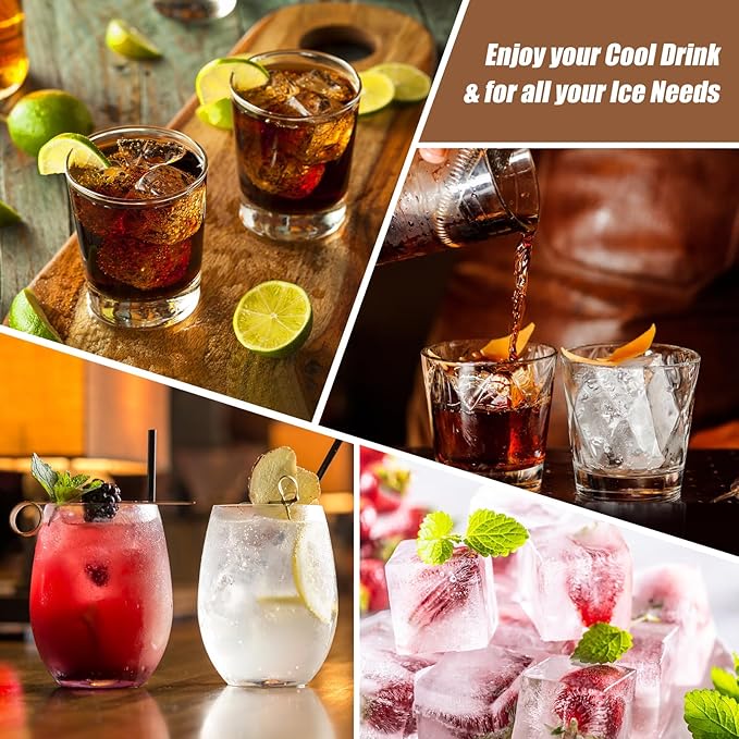 PHINOX Large Ice Cube Tray with Lid and Bin, Ice Trays for Freezer, 2 INCH Whiskey Ice Cubes Mold, 2*8 pcs Square Ice Cube Mold with Tong, Easy to Release, Large Ice Tray for Whiskey Cocktail Bourbon