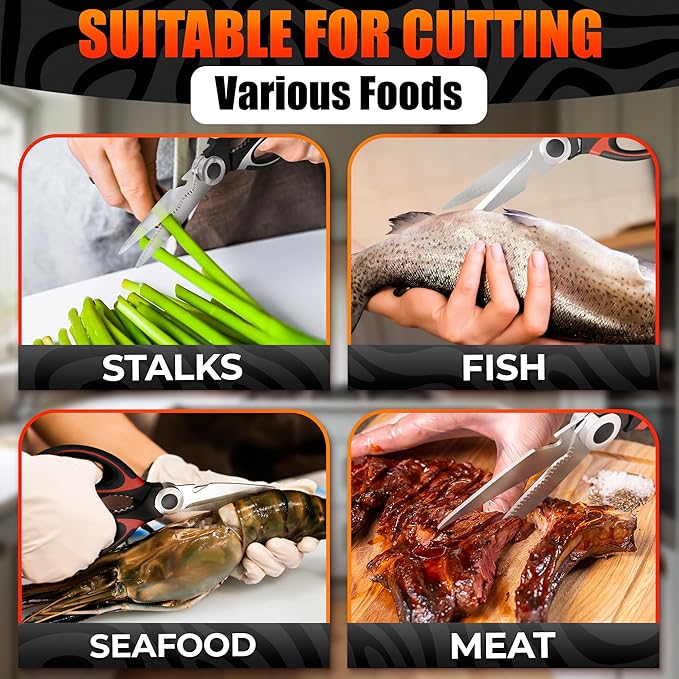 Kitchen Shears for Food Heavy Duty – Kitchen Scissors All Purpose with Cover, 2CR13 Stainless Steel Blades, Rust-Resistant Utility Scissors with Bottle Opener – Cuts Fish, Meat, Nuts & Vegetables