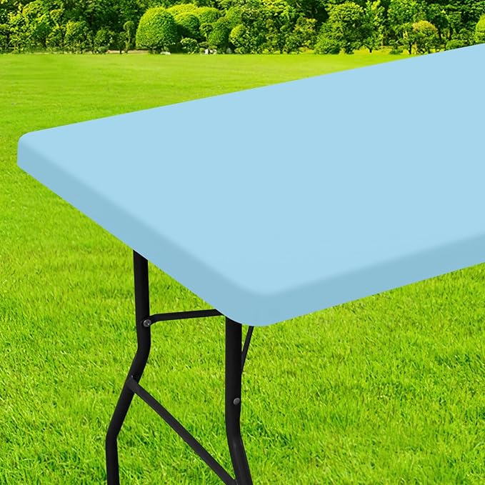 homing Rectangle Table Cloth Cover, Waterproof Polyester Elastic Fitted Tablecloth, Fits for 6 Foot Folding Tables, Washable Table Protector for Picnic, Camping, Outdoor (Light Blue, 30" x 72")