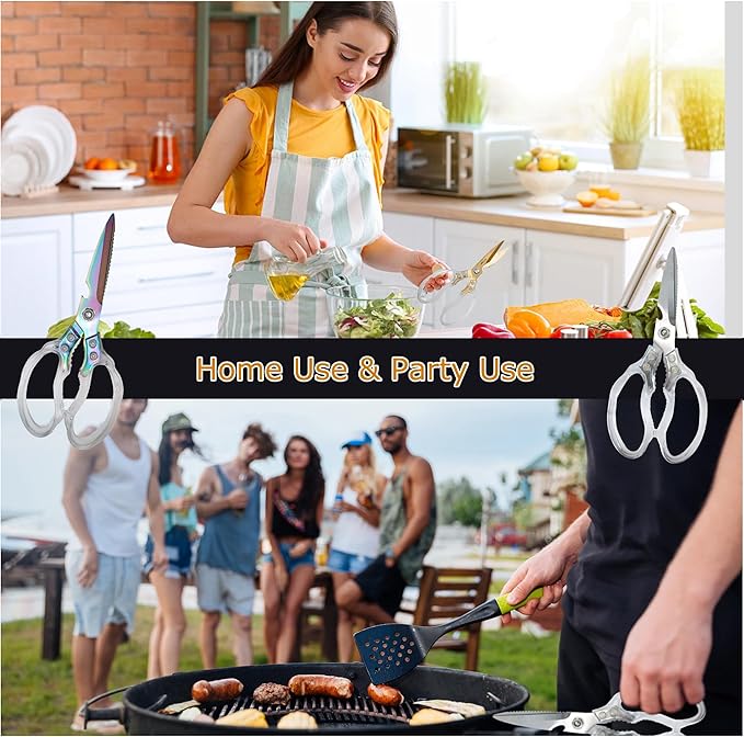 AWinjoy Heavy Duty Kitchen Scissors, Stainless Steel & Aluminum, Serrated Edge, Ambidextrous, Contemporary Style, Blade Color, Kitchen Shears