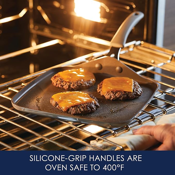 Rachael Ray Cook + Create Nonstick Stovetop Griddle/Grill Pan, Square, 11 Inch, Gray