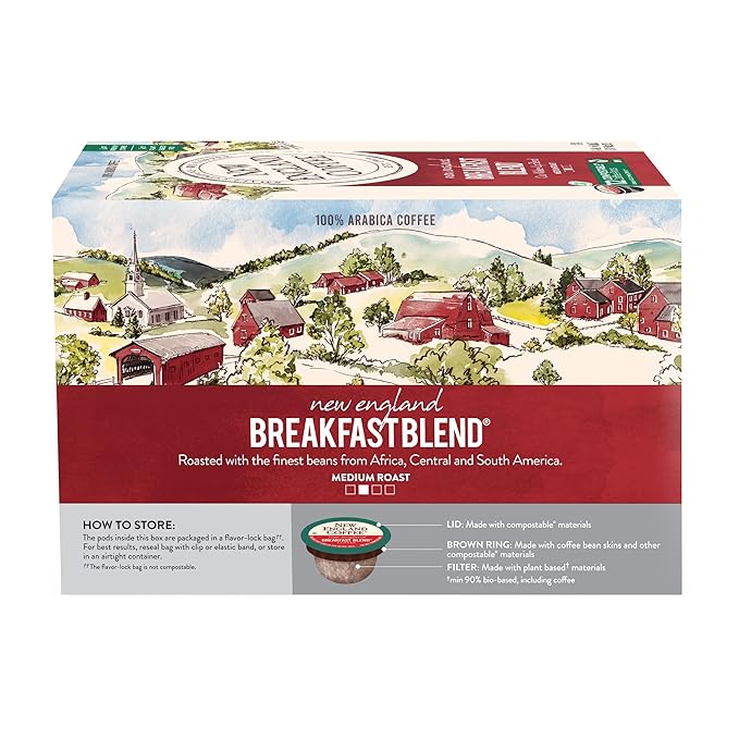 New England Coffee Breakfast Blend Medium Roast Single Serve Pods, 12ct Box (Pack of 2)