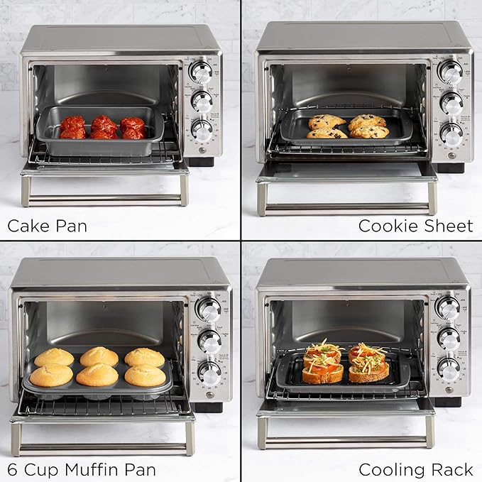 Ecolution Non-Stick Toaster Oven Bakeware Set 4-Piece, Carbon Steel, Easy to Clean and Perfect for Single Servings, Gray