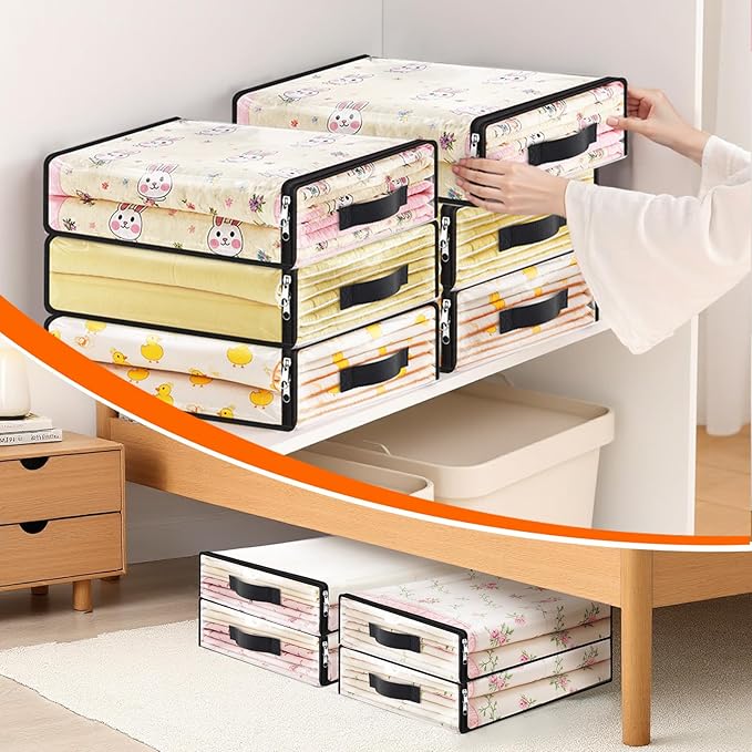 SpaceWhisper 8 Pack Clear Storage Bags, Plastic Blanket Storage Bags with Zipper and Handle, Moving Bags for Comforter, Bedding & Clothes, Closet Organizer and Under Bed Storage (15.7x13.8x3.9 Inch)
