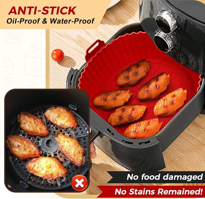 Buauty 3 Pack Air Fryer Silicone Liners 8inch Air Fryer Silicone Pot Reusable Food Grade Silicone Airfryer Liners Baking Basket Accessories Replacement of Flammable Disposable Parchment Paper