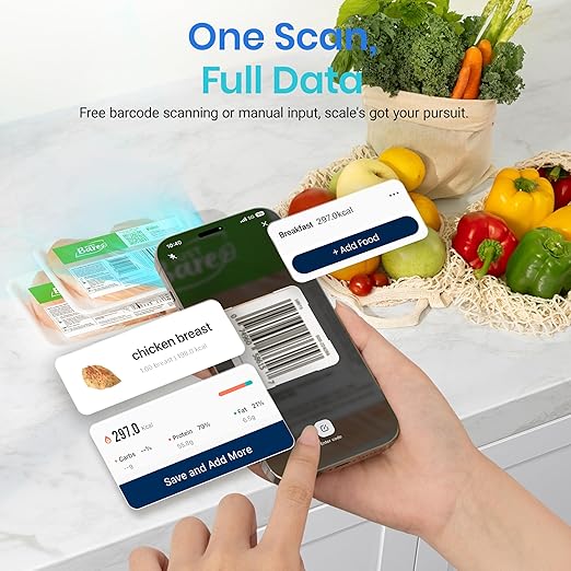 Etekcity Smart Food Kitchen Scale with Nutritional Calculator, Free App with 19 Nutrients Tracking, Calorie, Marco, Digital grams and ounces for weight loss, Premium Stainless Steel, 11lb