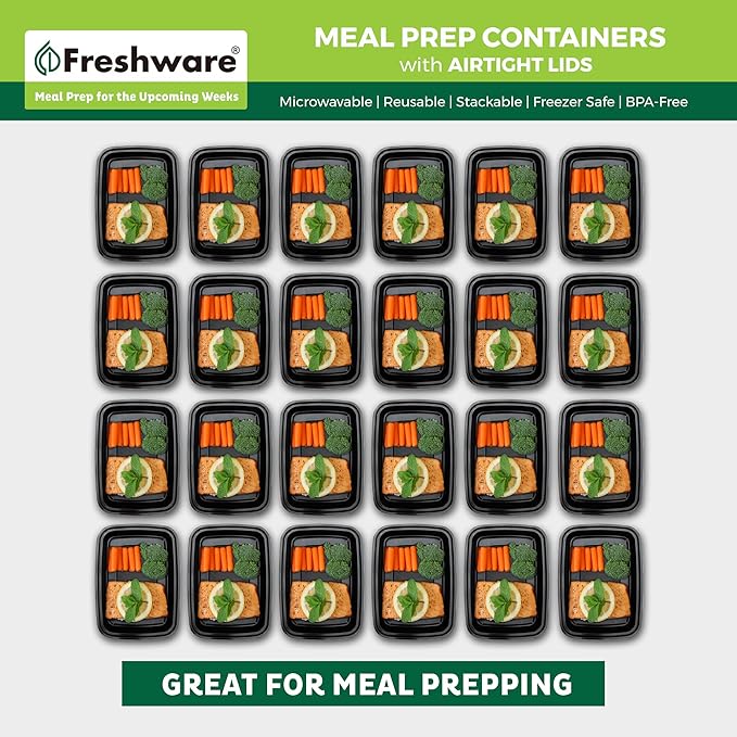 Freshware Meal Prep Containers [15 Pack] 1 Compartment Food Storage Containers with Lids, Bento Box, BPA Free, Stackable, Microwave/Dishwasher/Freezer Safe (28 oz)