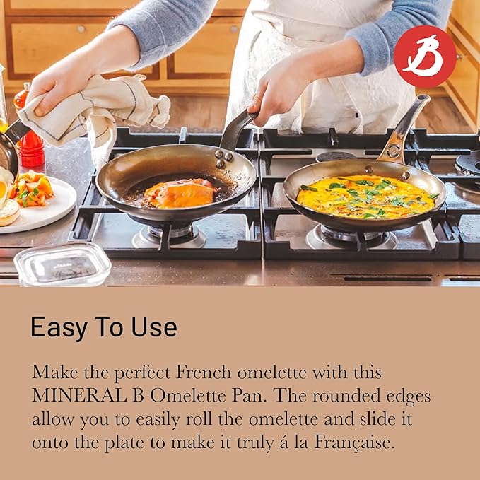 De Buyer MINERAL B Carbon Steel Omelette Pan - 9.5” Diameter, 7.7” Cooking Surface - PFAS, PFOA & PFOS Free - Made in France