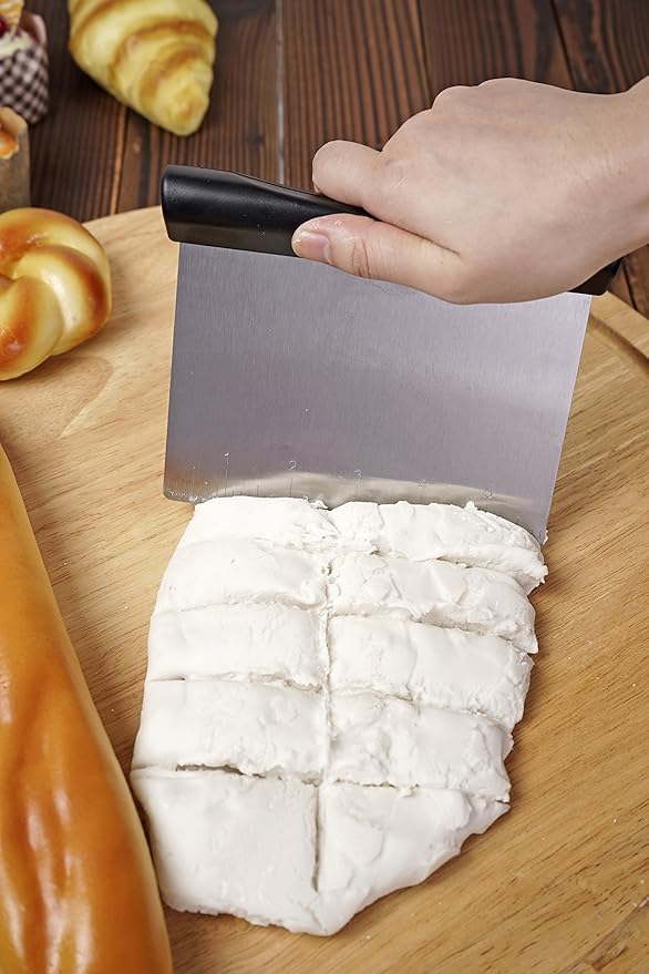 Spring Chef Dough Bench Scraper for Baking with Markings - Stainless Steel Kitchen Dough Cutter Tool with Bowl Pastry Scraper for Pizza, Bread, Pastries - Bench Knife - Dishwasher Safe - Black