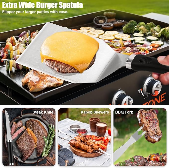 42pcs Griddle Accessories Kit for Blackstone, Flat Top Grill Spatula Set with Enlarged Spatulas, Melting Dome and Burger Press, Professional Hibachi Tools Gifts for Outdoor BBQ Teppanyaki