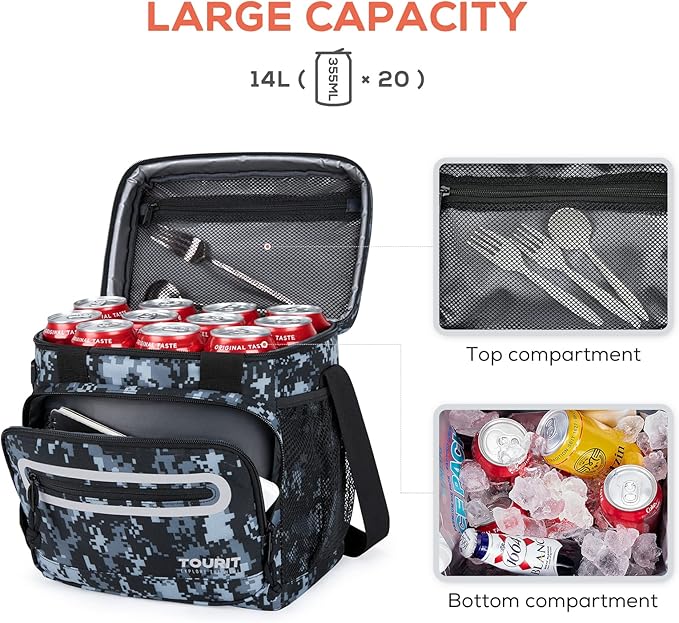 TOURIT Large Lunch Bag 14L Insulated Lunch Box Lunch Cooler for Men Women Work, Black