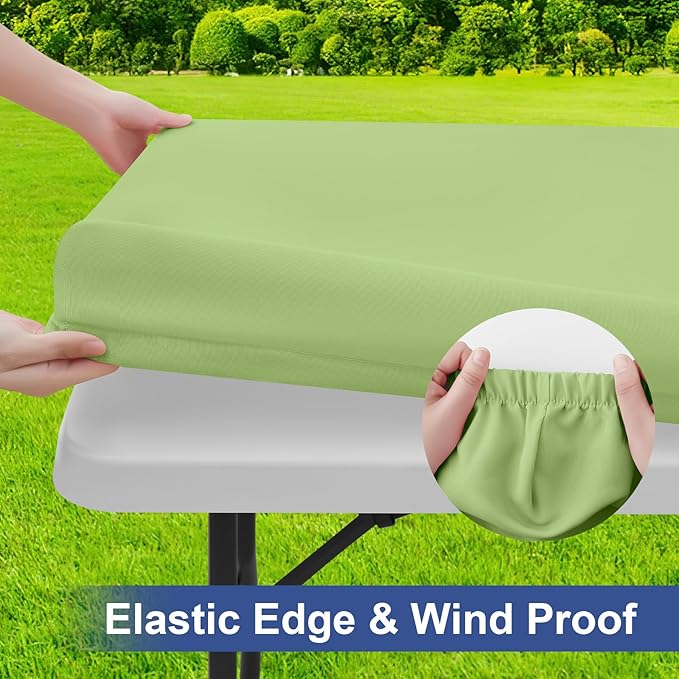 homing Rectangle Table Cloth Cover, Waterproof Polyester Elastic Fitted Tablecloth, Fits for 4 Foot Folding Tables, Washable Table Protector for Picnic, Camping, Outdoor (Sage Green, 24" x 48")