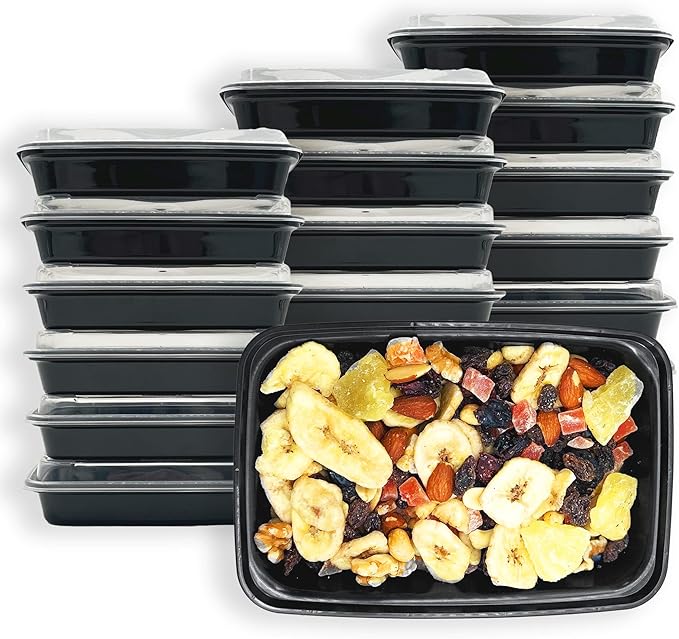 MULMEHË Plastic Meal Prep Take-Out Container and Lid Combo, 12 oz, Microwaveable, Rectangular, Black, 5.5x2.5x1.5”, Set of 150