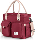 Hafmall Large Insulated Lunch Bag for Adults, Wide Opening Insulated Bag with Shoulder Strap,Loncheras para Mujer, Reusable Adult Lunch Tote Bag For Work, Picnic(Red)