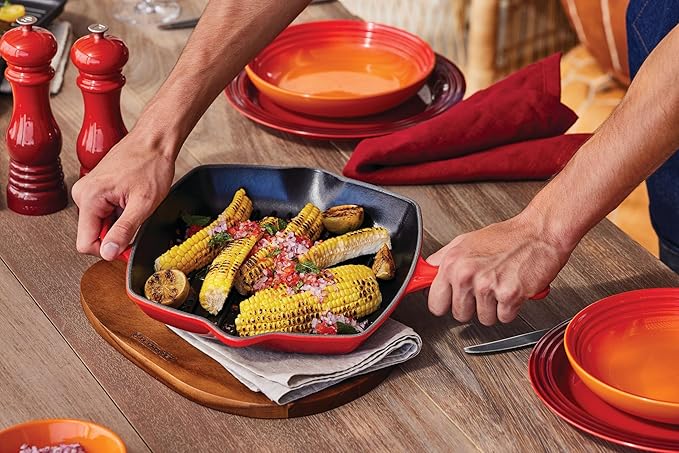 Le Creuset Enameled Cast Iron Signature Square Skillet Grill, 10.25", Cerise