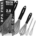 Walfos Whisk, Silicone Whisks Set of 5, Mini Stainless Steel Whisk 7in+5in and Non Scratch Coated 7+9+11in Whisks, Suitable for Blending, Whisking, Beating, Frothing & Stirring. (Grey)
