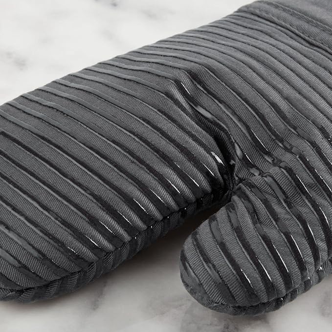 KITCHENAID Quilted Cotton Terry Cloth Oven Mitt, Pot Holder, Kitchen Towel 4-Pack Set, Heat Resistant, Silicone Grip, Gift Set, Charcoal Grey, 16"x26", 7"x13" & 7"x10"