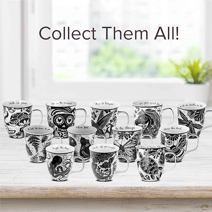 Karma Gifts 16 oz Black and White Boho Mug Sea Turtle - Cute Coffee and Tea Mug - Ceramic Coffee Mugs for Women and Men, 1 Count (Pack of 1)